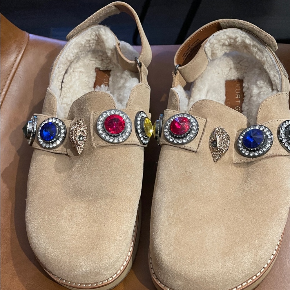 Kurt Geiger Tan Mules with Jewel Accents